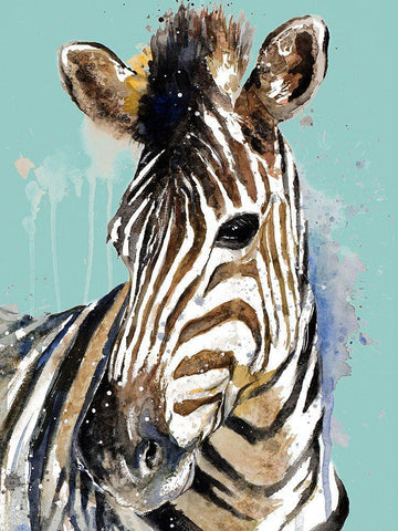 Zebra On Teal Black Ornate Wood Framed Art Print with Double Matting by Pinto, Patricia