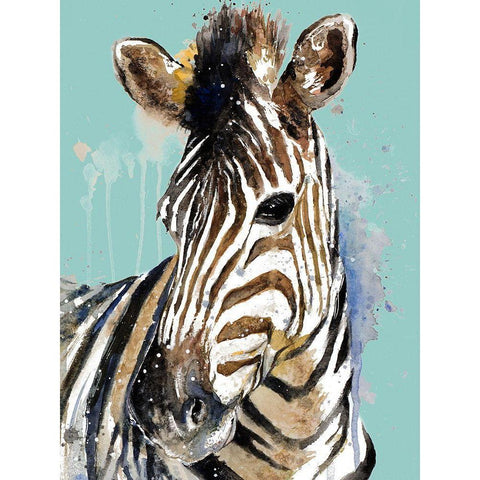 Zebra On Teal Black Modern Wood Framed Art Print with Double Matting by Pinto, Patricia