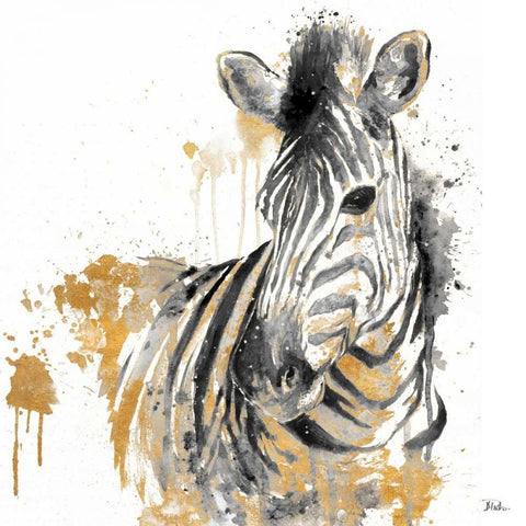 Water Zebra With Gold Black Ornate Wood Framed Art Print with Double Matting by Pinto, Patricia