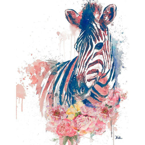 Floral Watercolor Zebra Black Modern Wood Framed Art Print by Pinto, Patricia