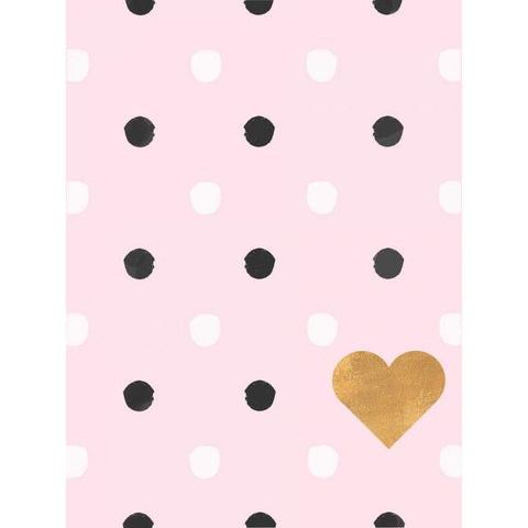 Heart White and Black Dots on Pink White Modern Wood Framed Art Print by SD Graphics Studio