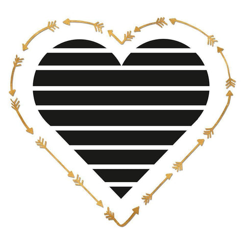 Heart Stripes and Gold Arrows Black Modern Wood Framed Art Print with Double Matting by SD Graphics Studio