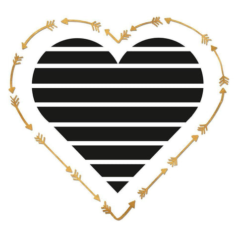 Heart Stripes and Gold Arrows Black Ornate Wood Framed Art Print with Double Matting by SD Graphics Studio