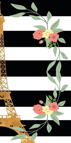 Eiffel on Stripes Panel II White Modern Wood Framed Art Print with Double Matting by SD Graphics Studio