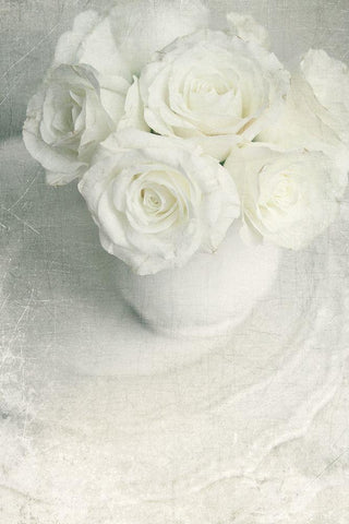 All White Bouquet Black Ornate Wood Framed Art Print with Double Matting by Gardner, Sarah
