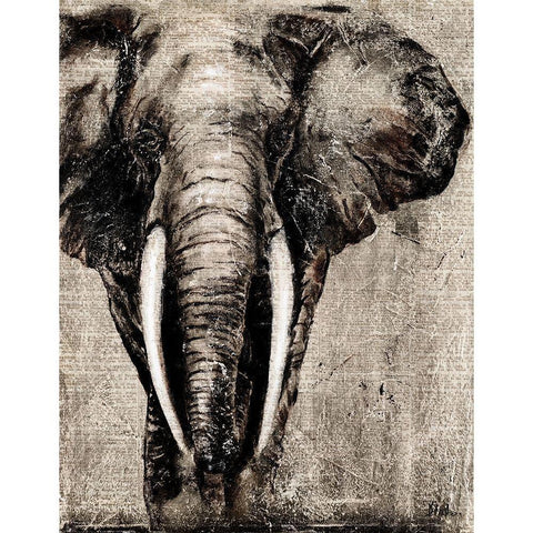 Elephant on Newspaper Gold Ornate Wood Framed Art Print with Double Matting by Pinto, Patricia