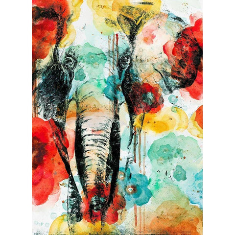 Vibrant Elephant White Modern Wood Framed Art Print by Pinto, Patricia