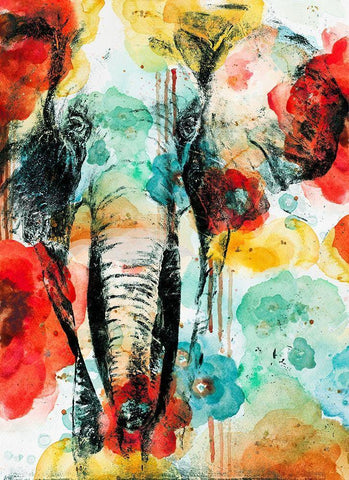 Vibrant Elephant Black Ornate Wood Framed Art Print with Double Matting by Pinto, Patricia