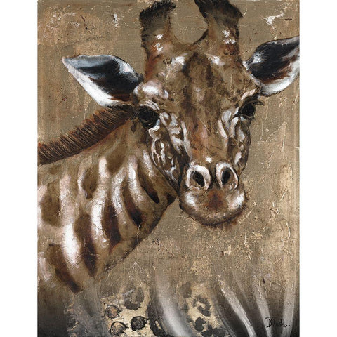 Giraffe on Print Gold Ornate Wood Framed Art Print with Double Matting by Pinto, Patricia