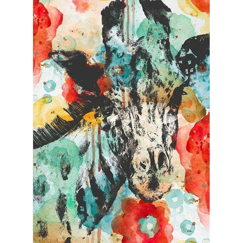 Vibrant Giraffe White Modern Wood Framed Art Print by Pinto, Patricia