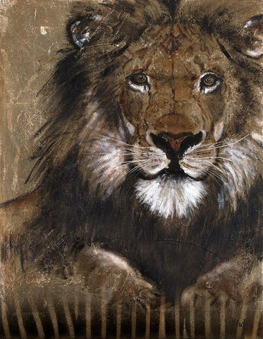 Brown Lion White Modern Wood Framed Art Print with Double Matting by Pinto, Patricia