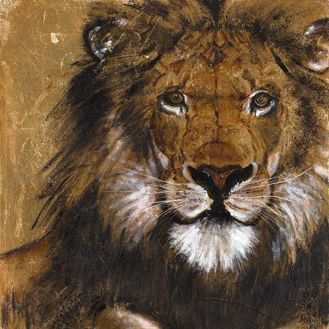 Lion on Gold White Modern Wood Framed Art Print by Pinto, Patricia