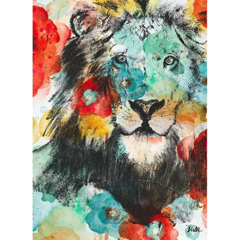 Vibrant Lion Black Modern Wood Framed Art Print by Pinto, Patricia
