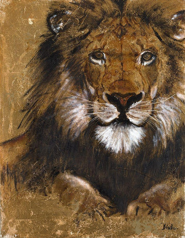 Gold Lion White Modern Wood Framed Art Print with Double Matting by Pinto, Patricia