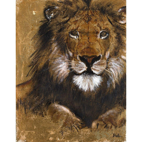 Gold Lion White Modern Wood Framed Art Print by Pinto, Patricia