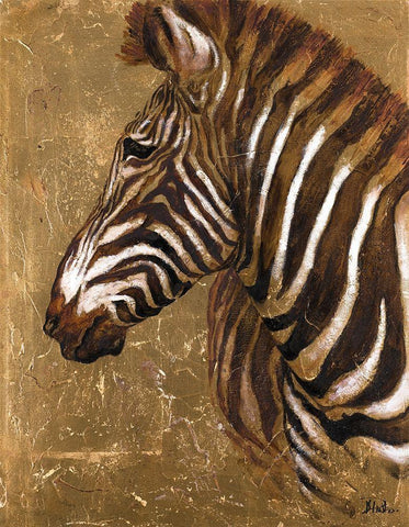 Gold Zebra Black Ornate Wood Framed Art Print with Double Matting by Pinto, Patricia