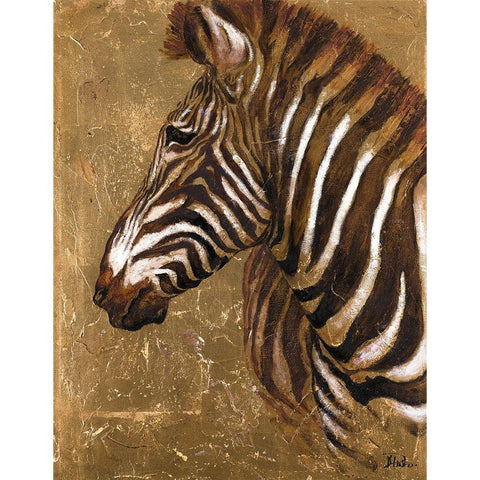 Gold Zebra Black Modern Wood Framed Art Print with Double Matting by Pinto, Patricia