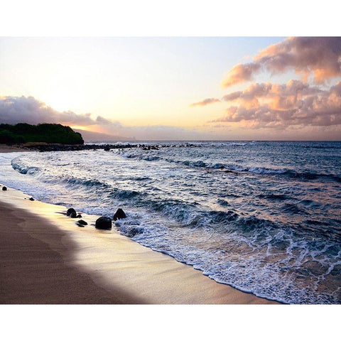 Sunset Beach White Modern Wood Framed Art Print by Nawrocke, Bruce