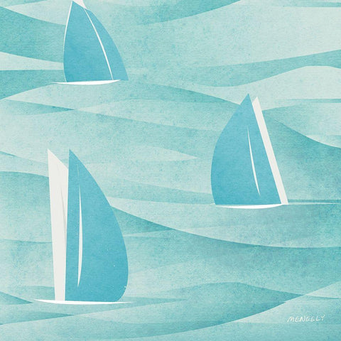 Sails Buoy Square I White Modern Wood Framed Art Print by Meneely, Dan