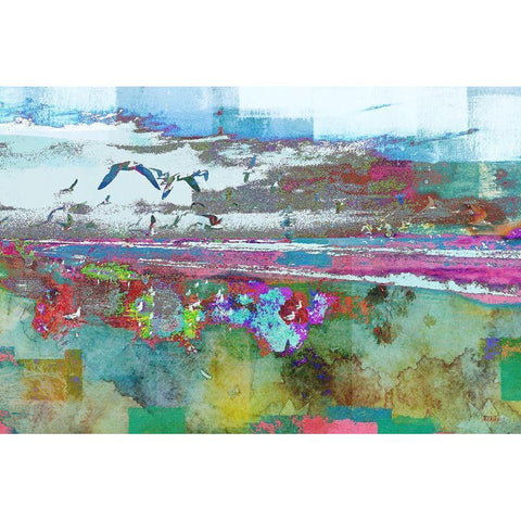 Beach Day Birds White Modern Wood Framed Art Print by Meneely, Dan