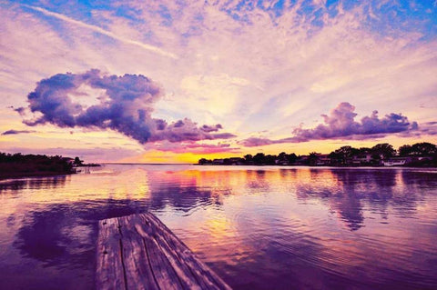 Sunset Dock White Modern Wood Framed Art Print with Double Matting by Bill Carson Photography