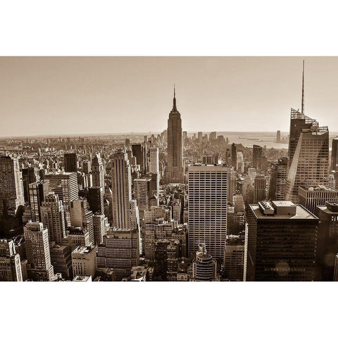 New York Sepia View Black Modern Wood Framed Art Print with Double Matting by Bill Carson Photography