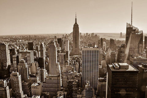 New York Sepia View Black Ornate Wood Framed Art Print with Double Matting by Bill Carson Photography