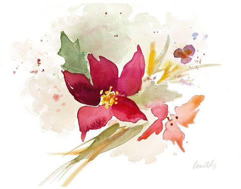 Poinsettia Spray Black Ornate Wood Framed Art Print with Double Matting by Loreth, Lanie