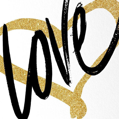 Gold Heart Black Script Love White Modern Wood Framed Art Print with Double Matting by SD Graphics Studio