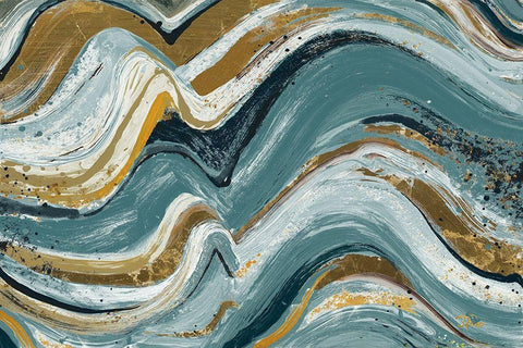 Waves of Teal Black Ornate Wood Framed Art Print with Double Matting by Pinto, Patricia