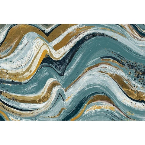 Waves of Teal Black Modern Wood Framed Art Print by Pinto, Patricia