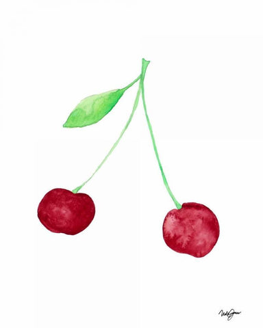 Two Cherries I White Modern Wood Framed Art Print with Double Matting by James, Nola