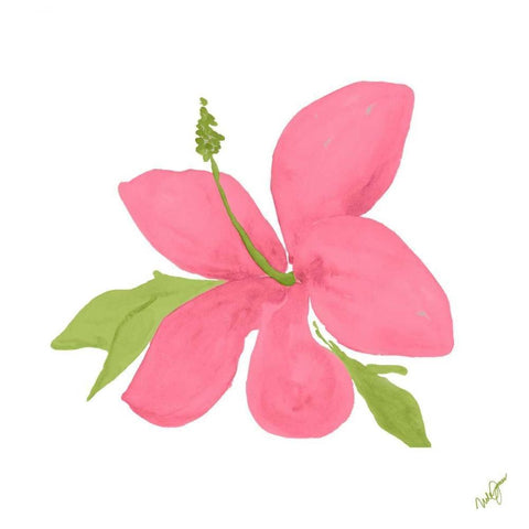 Pink Hibiscus White Modern Wood Framed Art Print by James, Nola