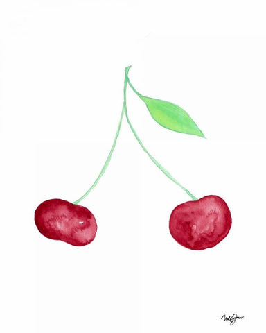 Two Cherries II Black Ornate Wood Framed Art Print with Double Matting by James, Nola
