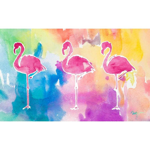 Sunset Flamingo Color Flow Gold Ornate Wood Framed Art Print with Double Matting by James, Nola