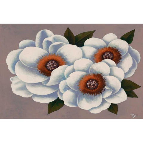 Three White Flowers Gold Ornate Wood Framed Art Print with Double Matting by Rhyan, Vivien