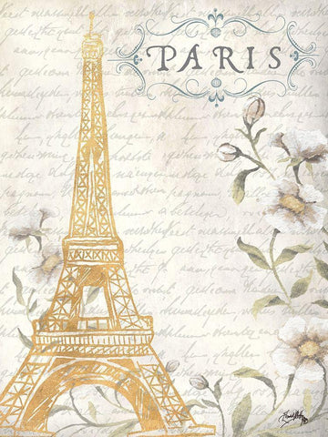 Golden Paris I Black Ornate Wood Framed Art Print with Double Matting by Medley, Elizabeth