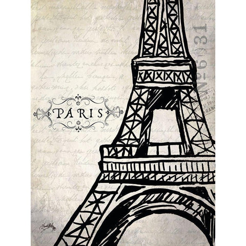 Paris Eiffel Gold Ornate Wood Framed Art Print with Double Matting by Medley, Elizabeth