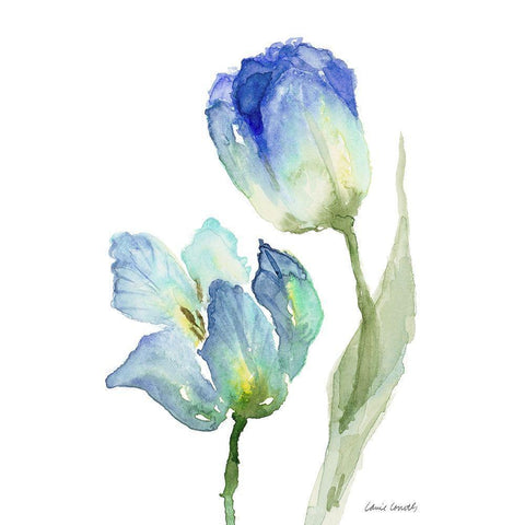 Teal and Lavender Tulips III White Modern Wood Framed Art Print by Loreth, Lanie