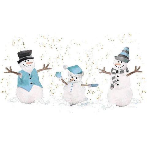 Blue Snowman Trio Black Modern Wood Framed Art Print with Double Matting by Loreth, Lanie