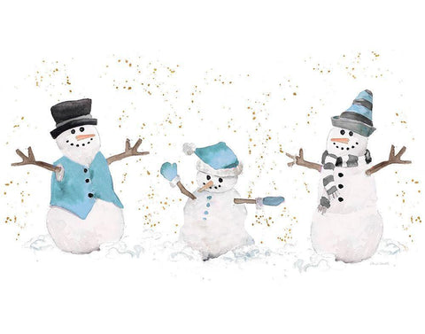 Blue Snowman Trio White Modern Wood Framed Art Print with Double Matting by Loreth, Lanie