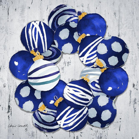 Blue Christmas Ornaments White Modern Wood Framed Art Print by Loreth, Lanie