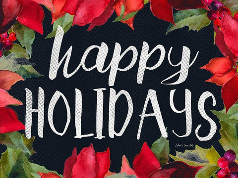 Poinsettias and Greetings II Black Ornate Wood Framed Art Print with Double Matting by Loreth, Lanie