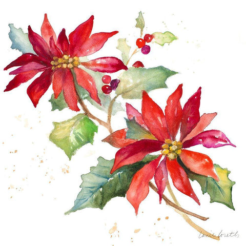 Poinsettias I White Modern Wood Framed Art Print with Double Matting by Loreth, Lanie