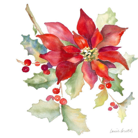 Poinsettias II Black Ornate Wood Framed Art Print with Double Matting by Loreth, Lanie