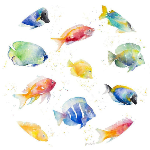 Tropical Fish Round Black Modern Wood Framed Art Print with Double Matting by Loreth, Lanie