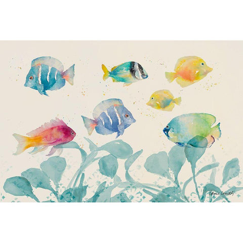 Tropical Fish on Cream I Gold Ornate Wood Framed Art Print with Double Matting by Loreth, Lanie