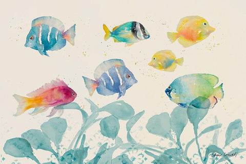 Tropical Fish on Cream I White Modern Wood Framed Art Print with Double Matting by Loreth, Lanie