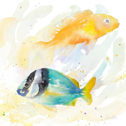 Tropical Fish Square II Gold Ornate Wood Framed Art Print with Double Matting by Loreth, Lanie