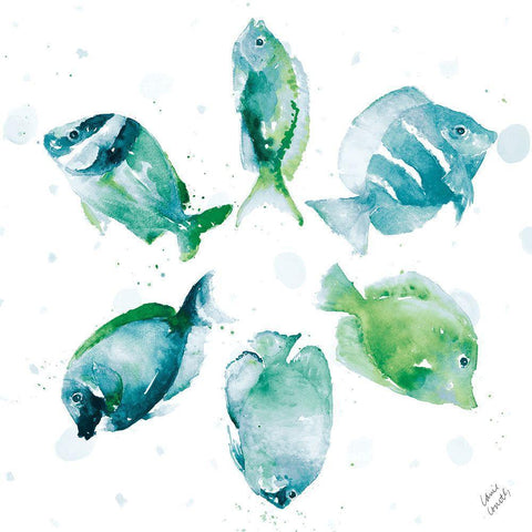 Tropical Fish Circle II White Modern Wood Framed Art Print by Loreth, Lanie